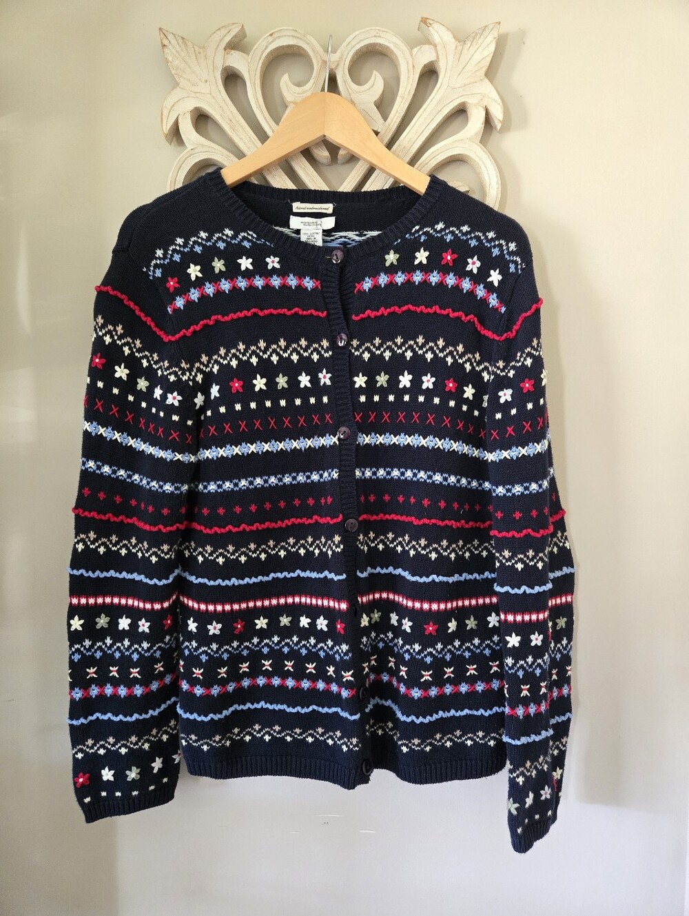 Northern Reflections Blue Embroidered Cardigan Size Medium
